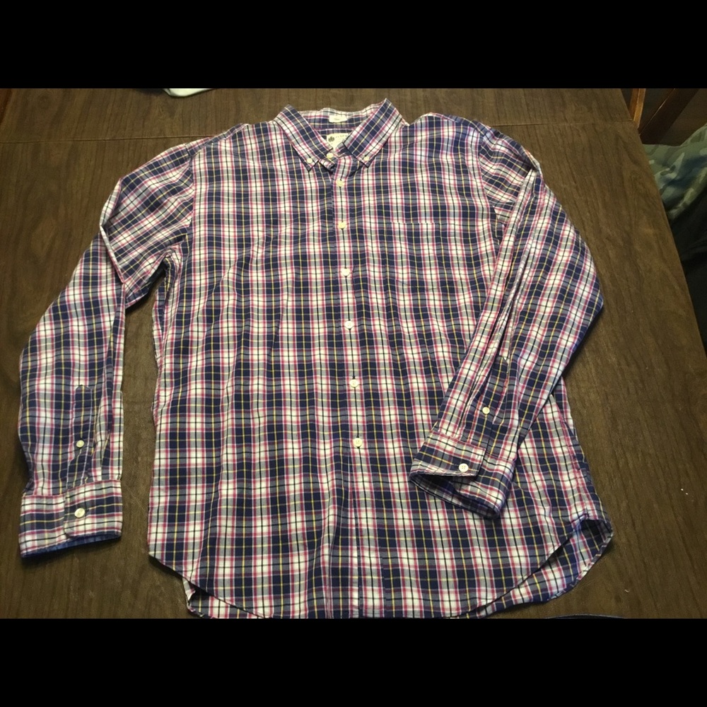 J. Crew Men’s XL Washed Casual Shirt Plaid Red Blue Oxford Cotton Tailored Fit - Picture 2 of 6